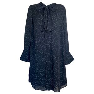 Banana Republic Womens XS Black Polka Dot Tie Neck Shift Dress Dark Academia
